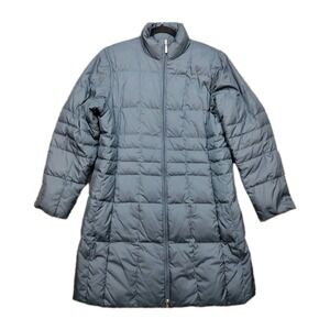 Lands End Reversible Goose Down Winter Jacket Coat Women L 14-16 Navy Puffer
